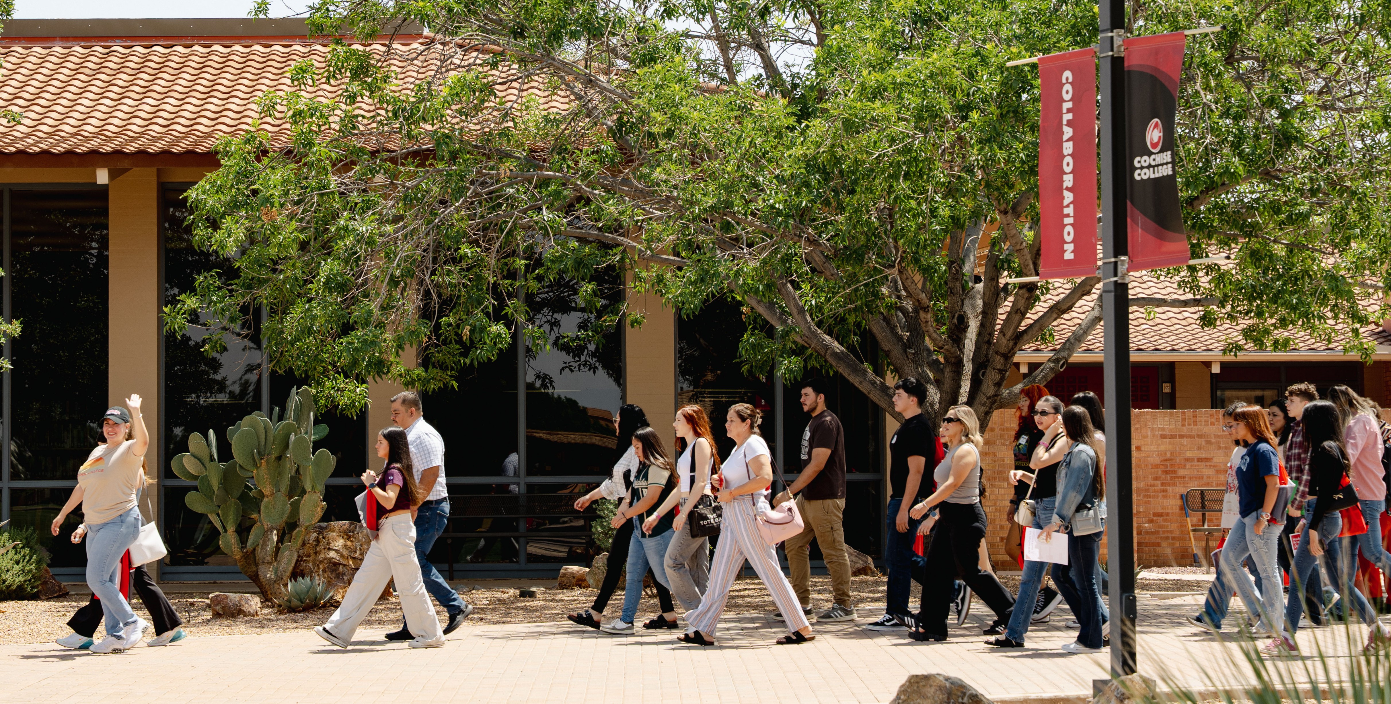 New Students walking across campus
