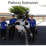 Group photo with professional pilot pathway instructors and a Cochise College airplane